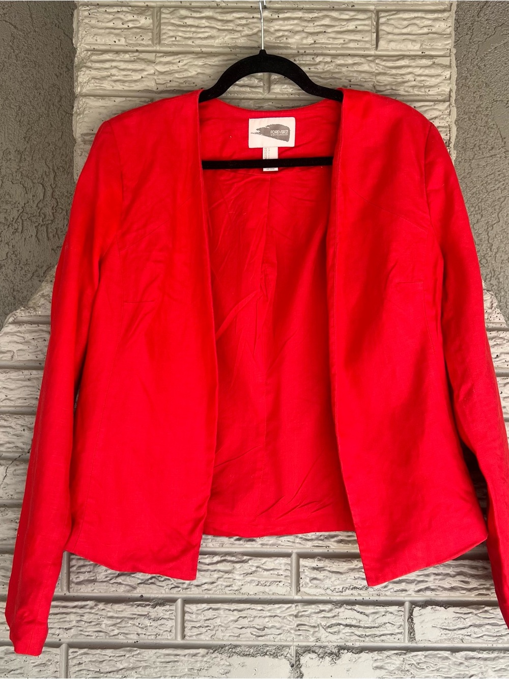 Forever21 100% Linen Open Front Blazer Jacket Red Lined - Small/Medium